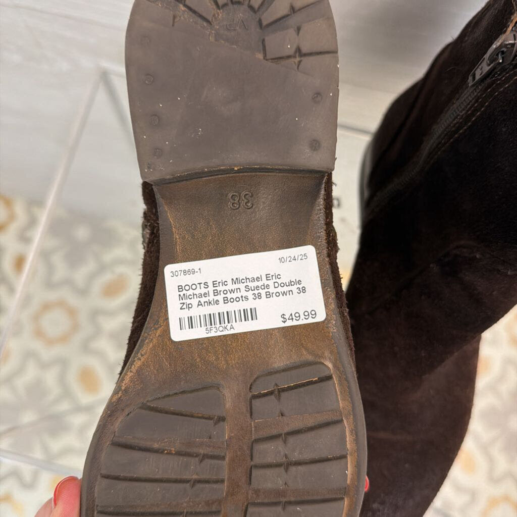 Eric Michael Brown Suede Double Zip Ankle Boots 38