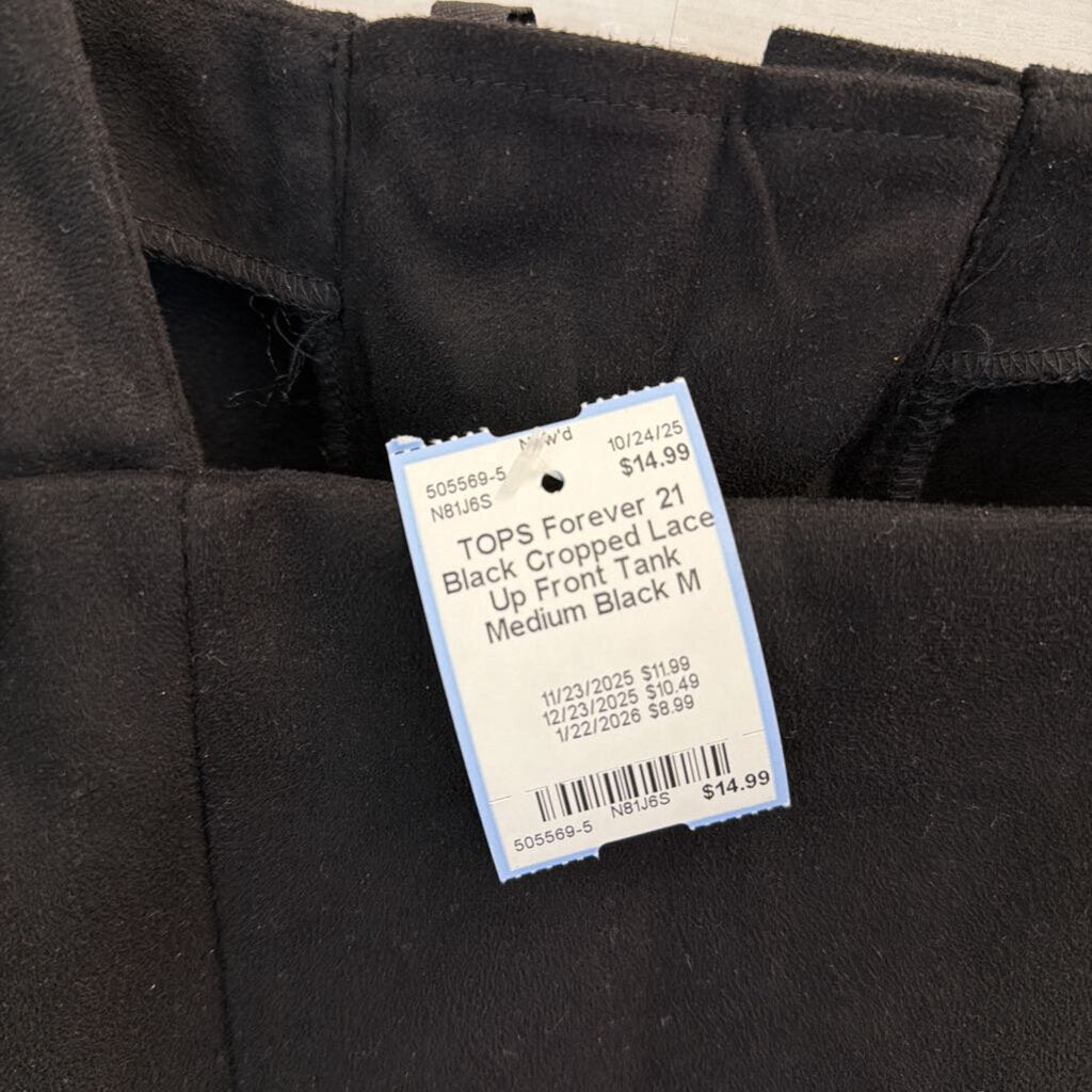 Black Cropped Lace Up Front Tank Medium