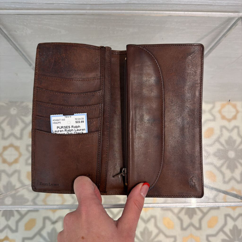 Ralph Lauren Brown Gun Check Plaid Wallet