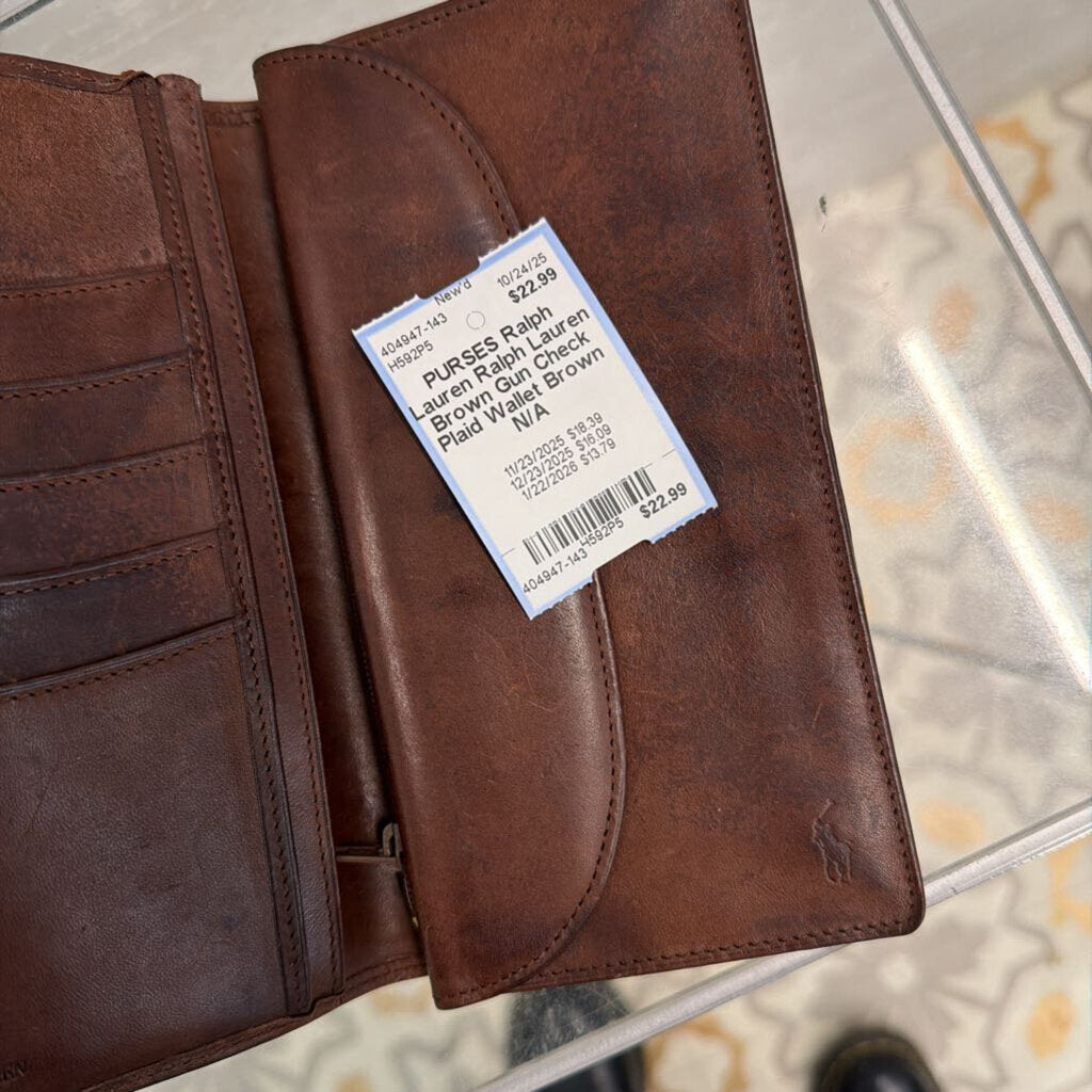 Ralph Lauren Brown Gun Check Plaid Wallet