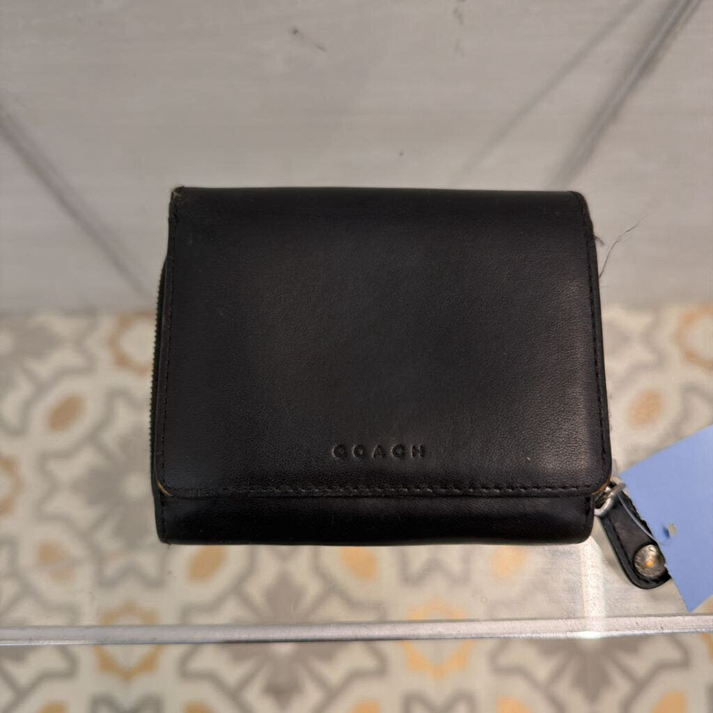 Coach Black Leather Fold Over Small Wallet