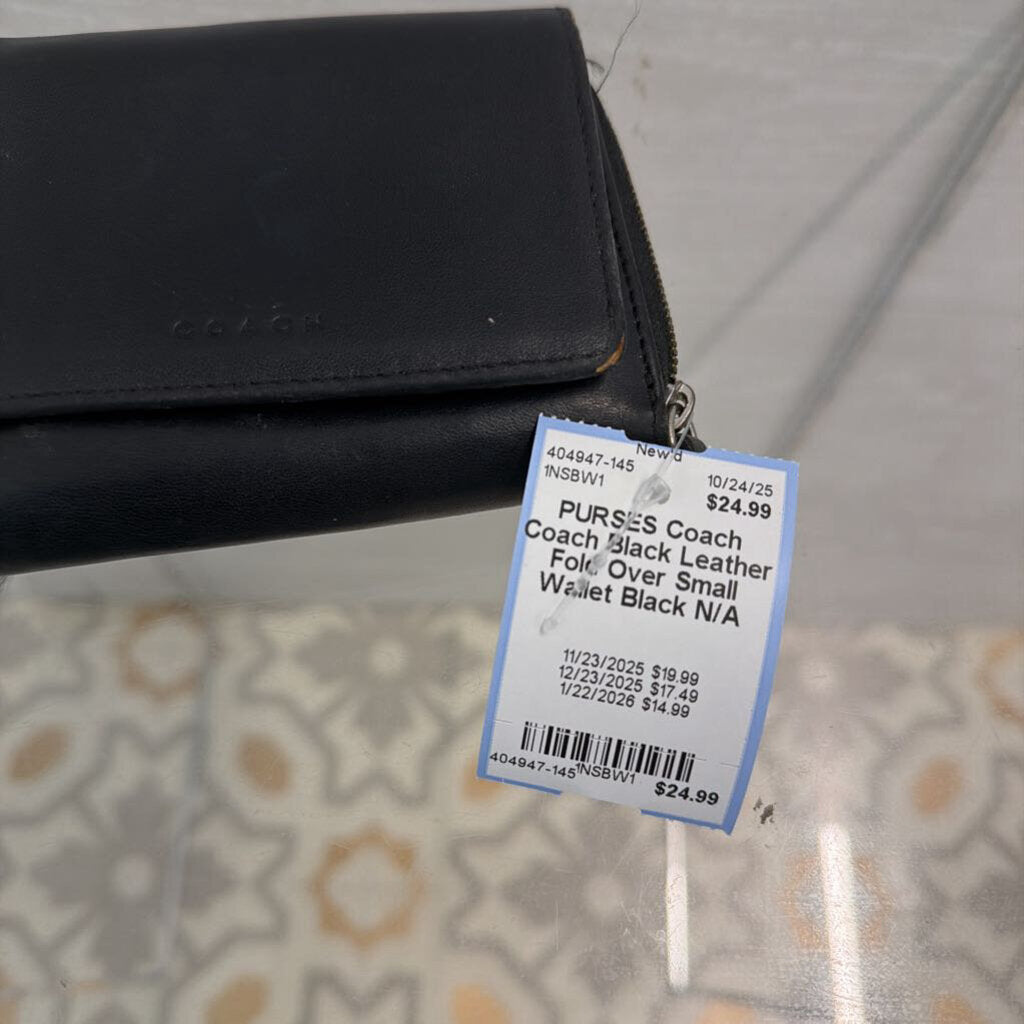 Coach Black Leather Fold Over Small Wallet