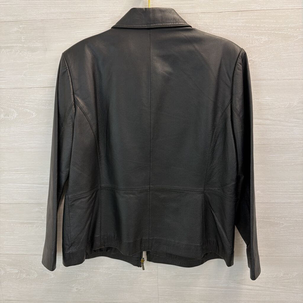 Worthington Black Leather Zip Up Jacket Extra Large Petite