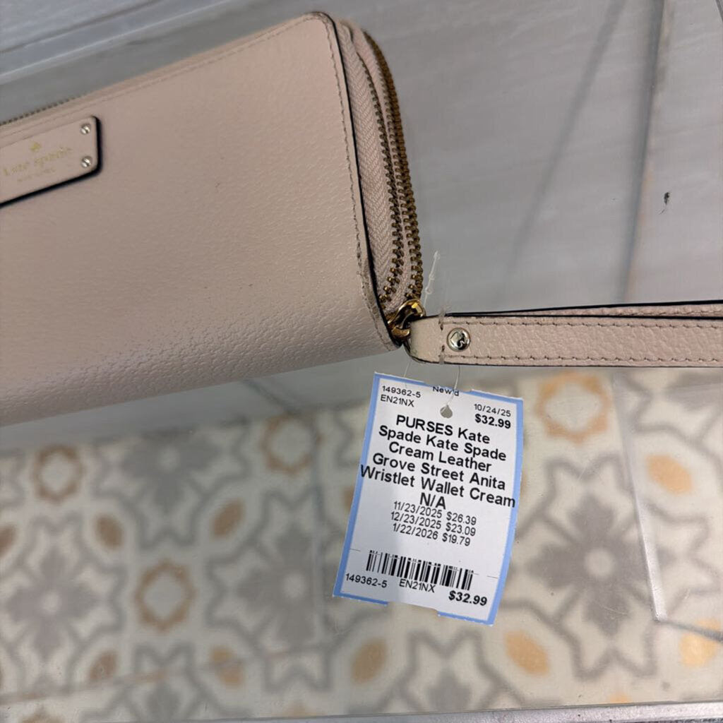 Kate Spade Cream Leather Grove Street Anita Wristlet Wallet