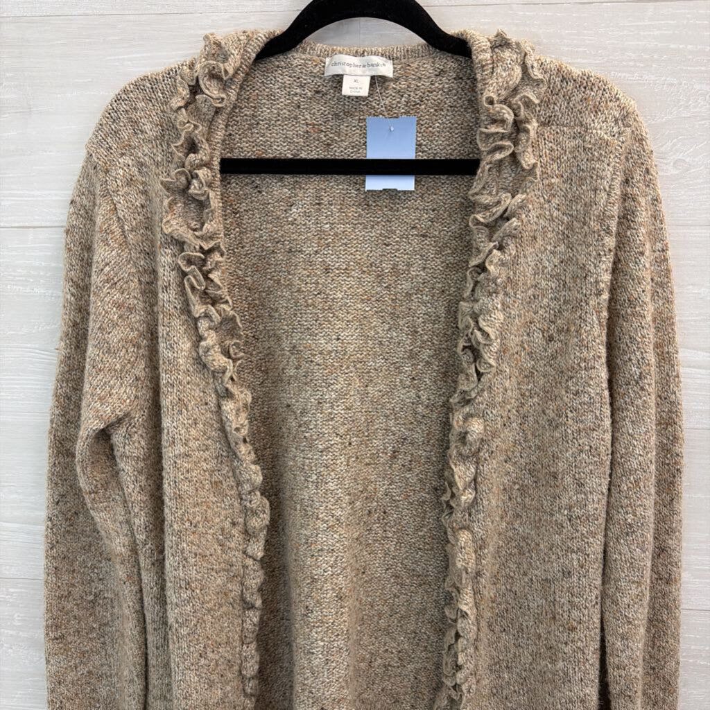 Christopher and Banks Brown Knit Ruffle Trim Cardigan Sweater Extra Large