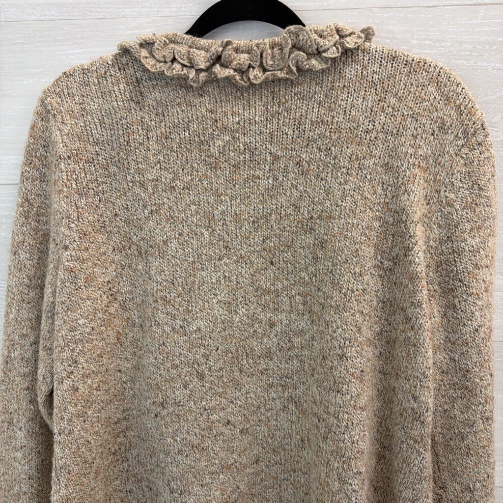 Christopher and Banks Brown Knit Ruffle Trim Cardigan Sweater Extra Large