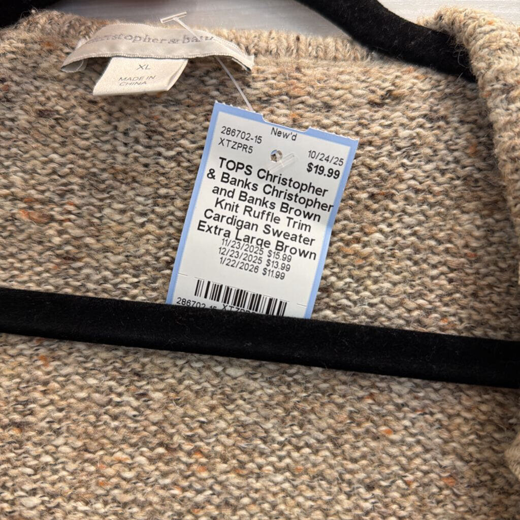 Christopher and Banks Brown Knit Ruffle Trim Cardigan Sweater Extra Large