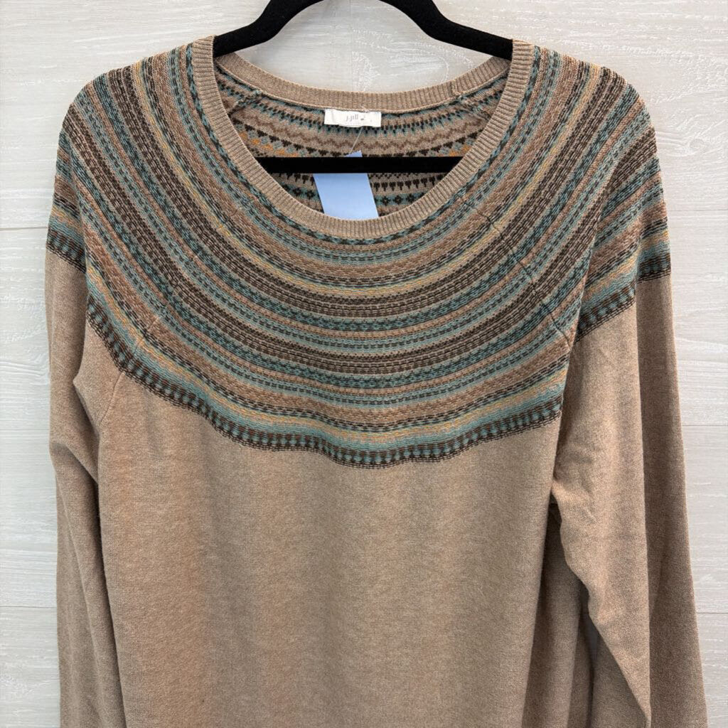 J Jill Brown/ Blue Striped Neckline Long Sleeve Sweater Top Large
