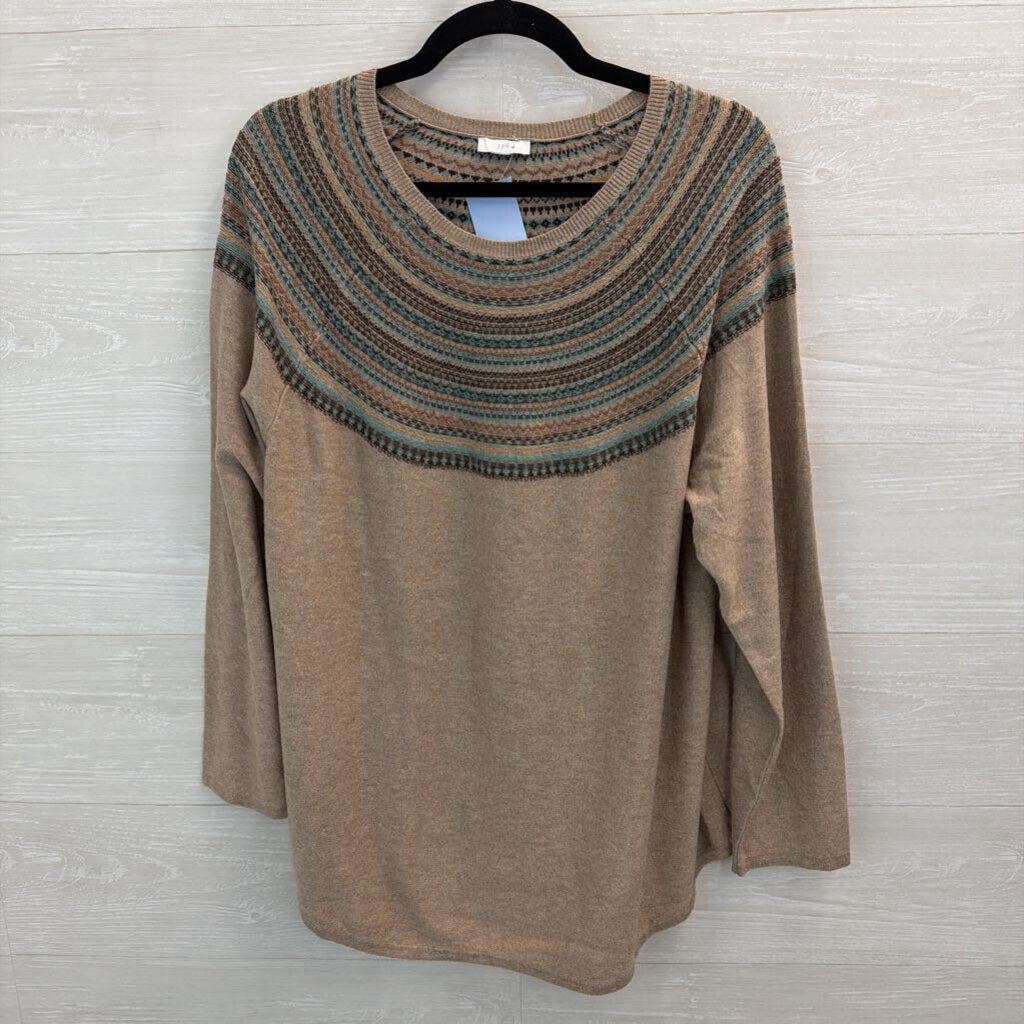 J Jill Brown/ Blue Striped Neckline Long Sleeve Sweater Top Large