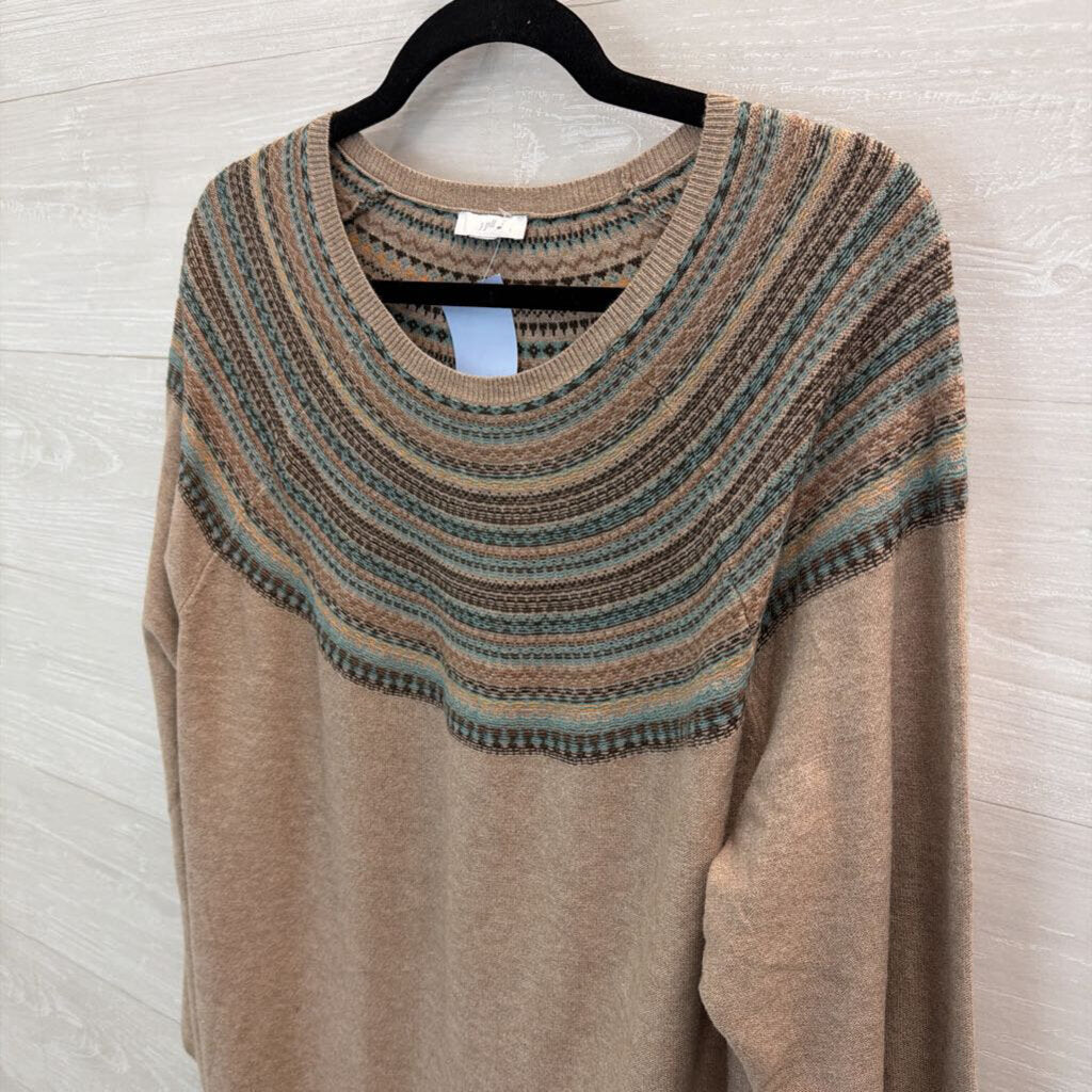 J Jill Brown/ Blue Striped Neckline Long Sleeve Sweater Top Large