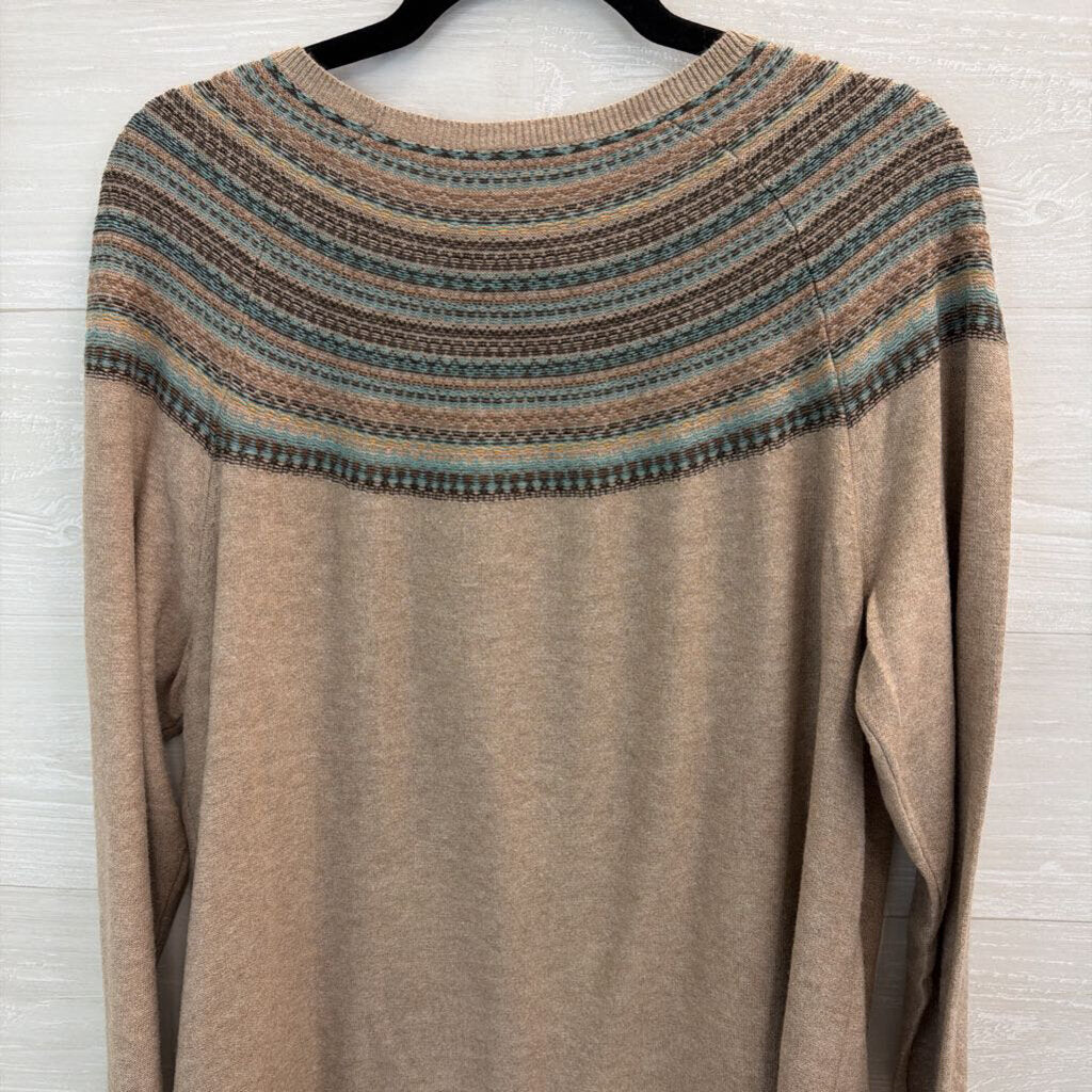 J Jill Brown/ Blue Striped Neckline Long Sleeve Sweater Top Large