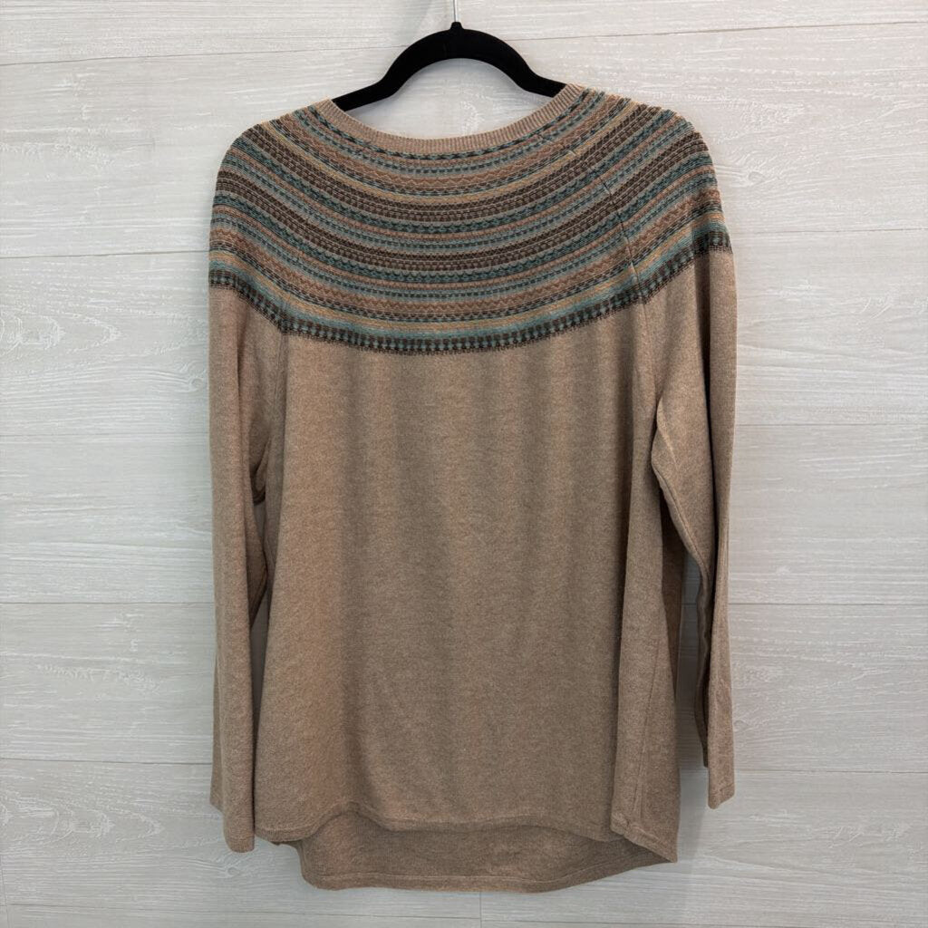 J Jill Brown/ Blue Striped Neckline Long Sleeve Sweater Top Large