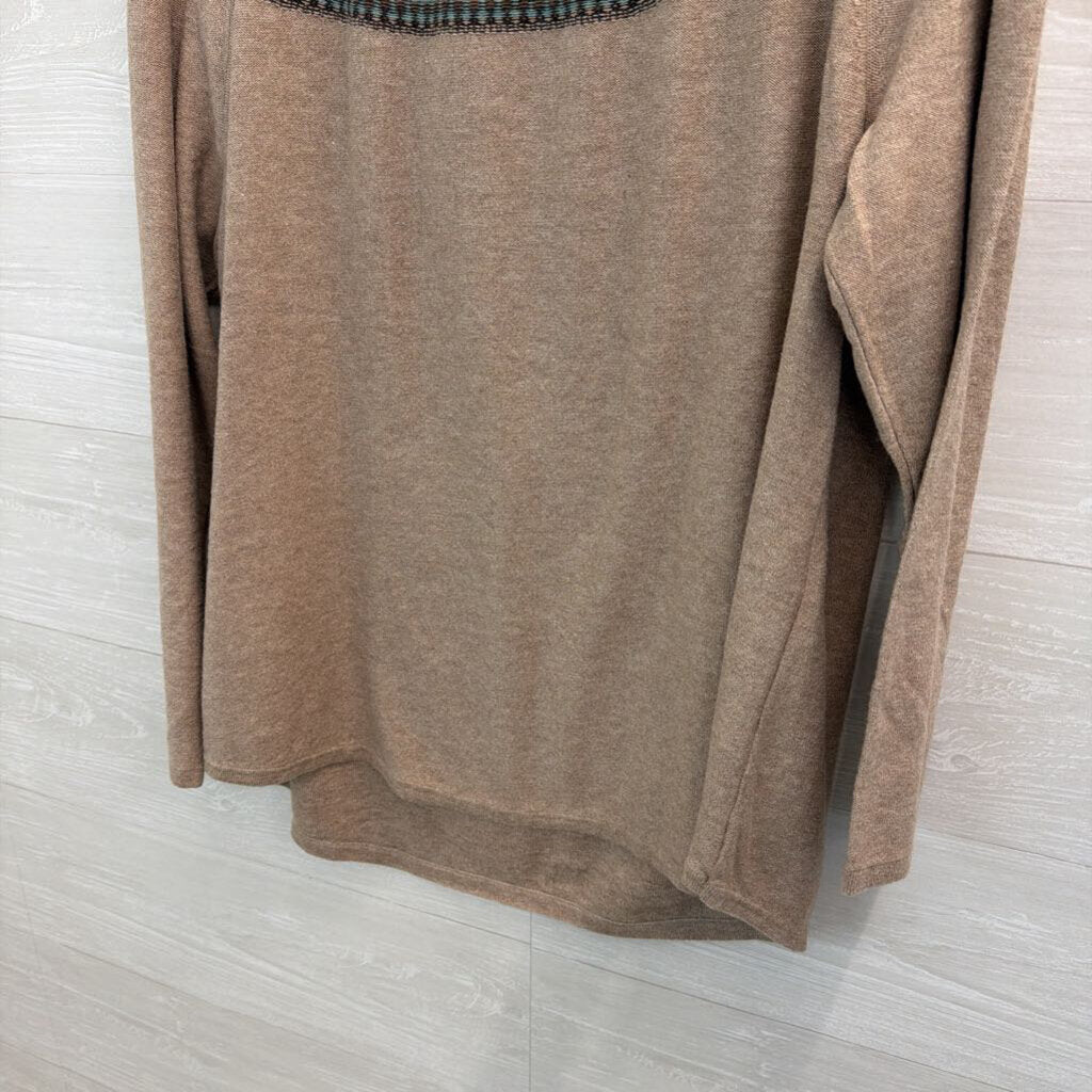 J Jill Brown/ Blue Striped Neckline Long Sleeve Sweater Top Large