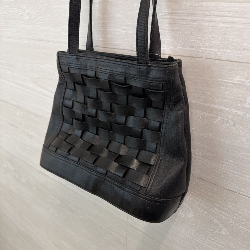 Black Woven Leather Small Purse