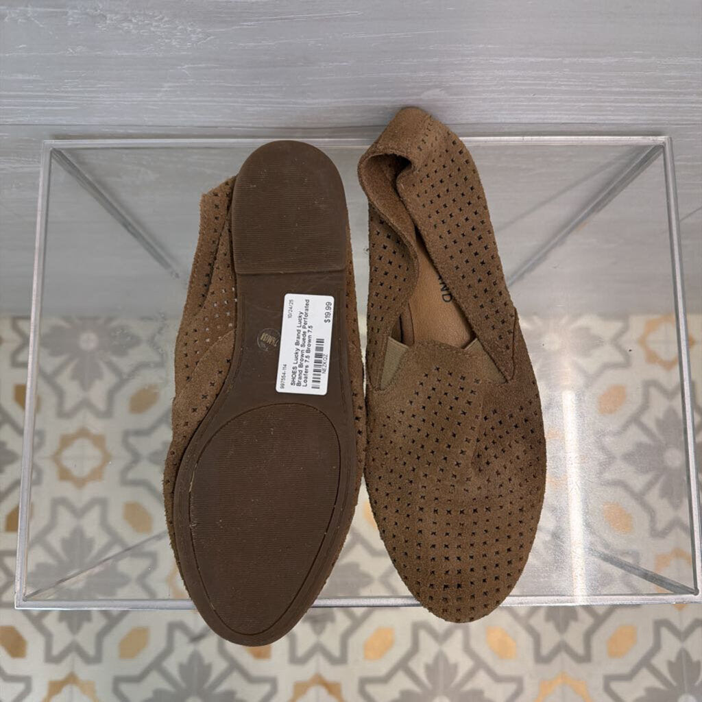 Lucky Brand Brown Suede Perforated Loafers 7.5