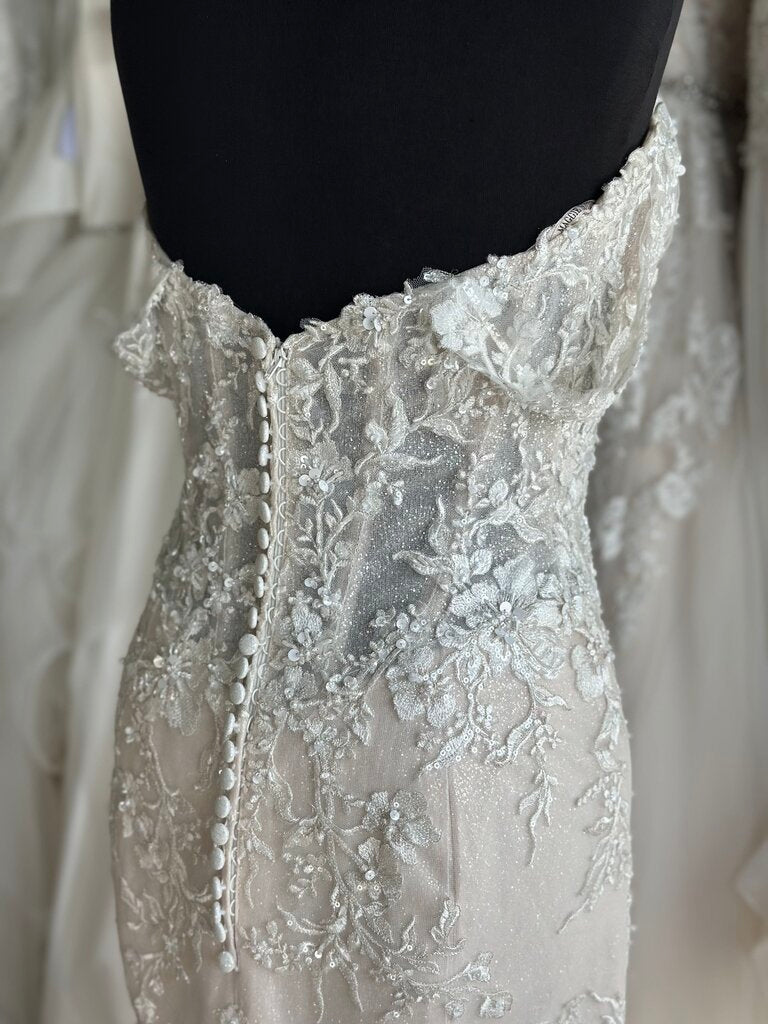 Maggie Sottero Ivory/ Pewter Embellished Lace Fit and Flare Bridal Gown 10