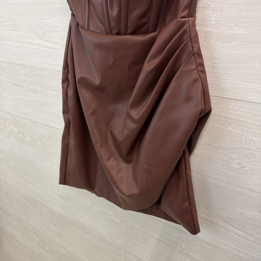 Brown Leather Strapless Corset Style Mini Dress Small