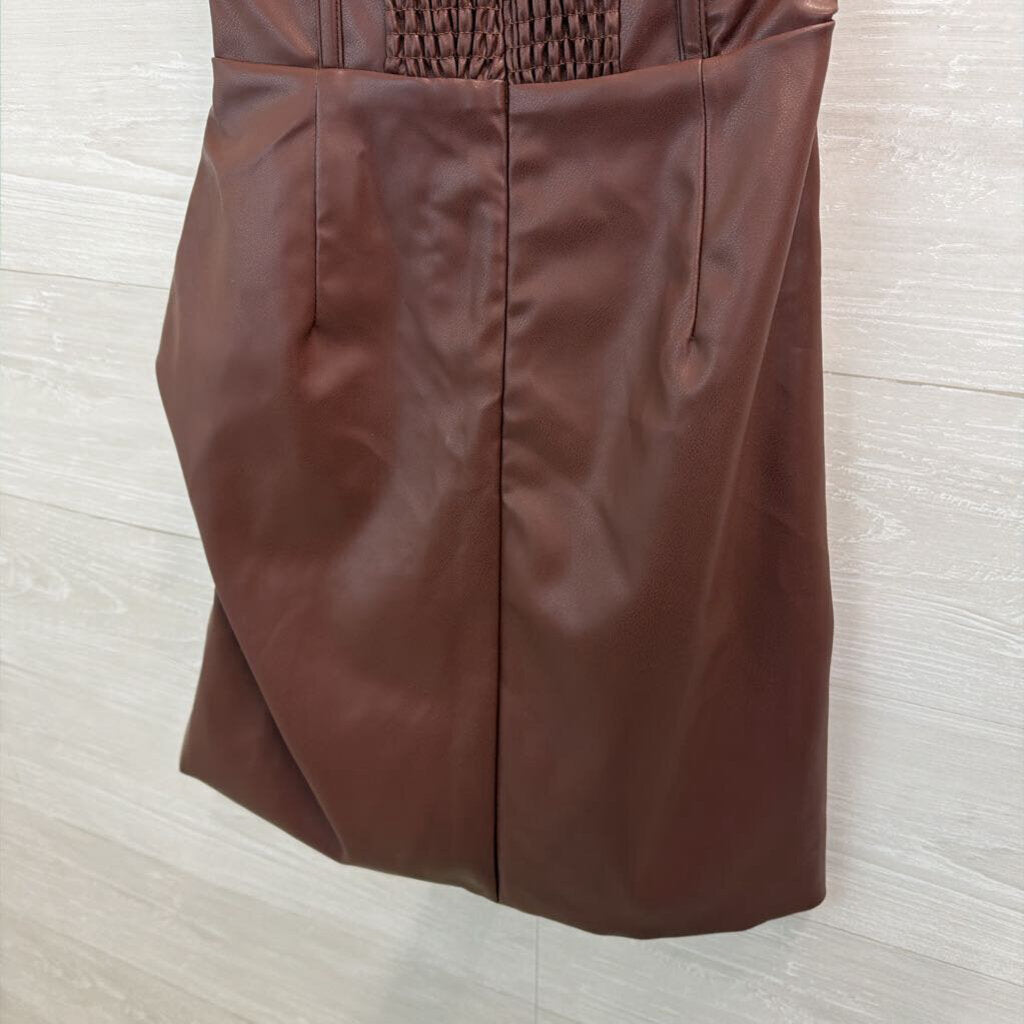 Brown Leather Strapless Corset Style Mini Dress Small