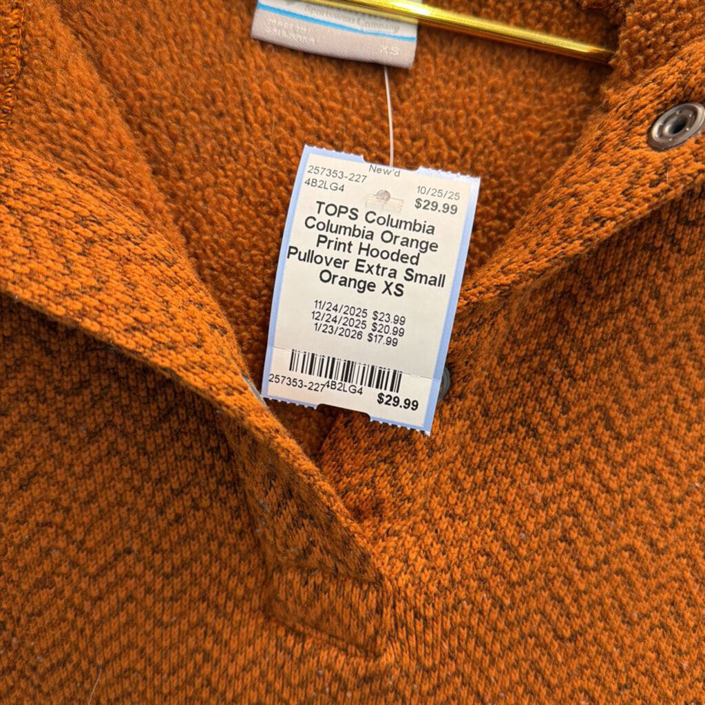 Columbia Orange Print Hooded Pullover Extra Small