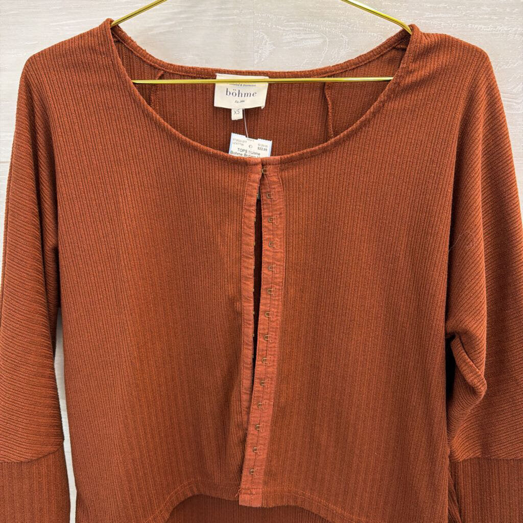 Bohme Brown Hook Up Front Long Sleeve Top Extra Small