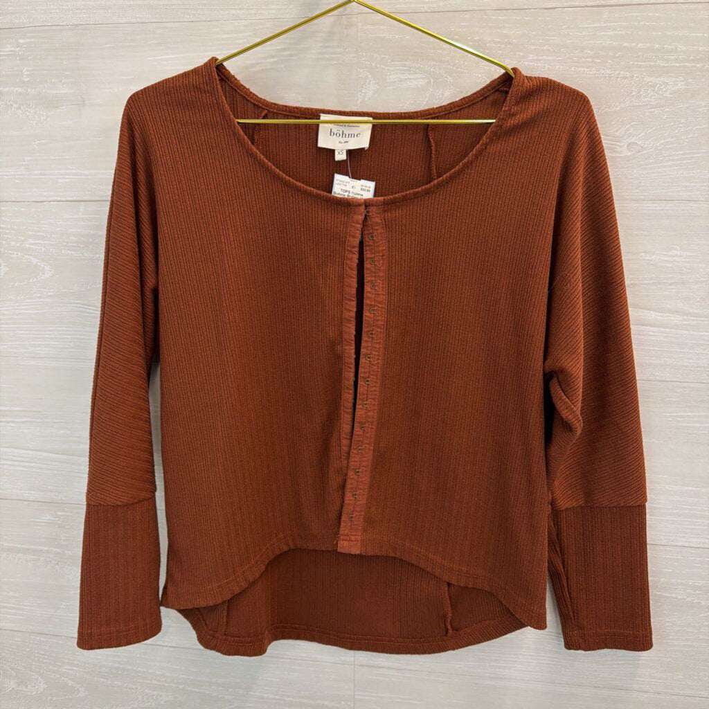Bohme Brown Hook Up Front Long Sleeve Top Extra Small