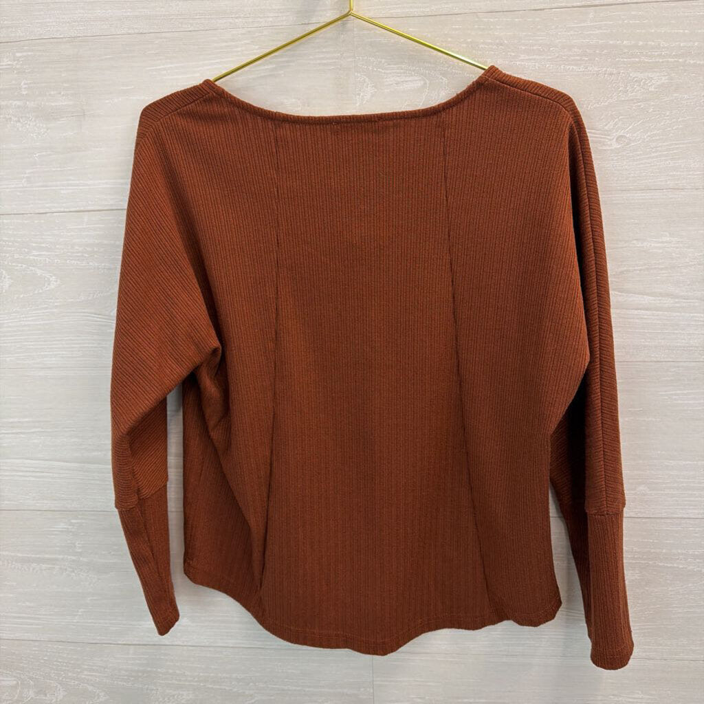 Bohme Brown Hook Up Front Long Sleeve Top Extra Small