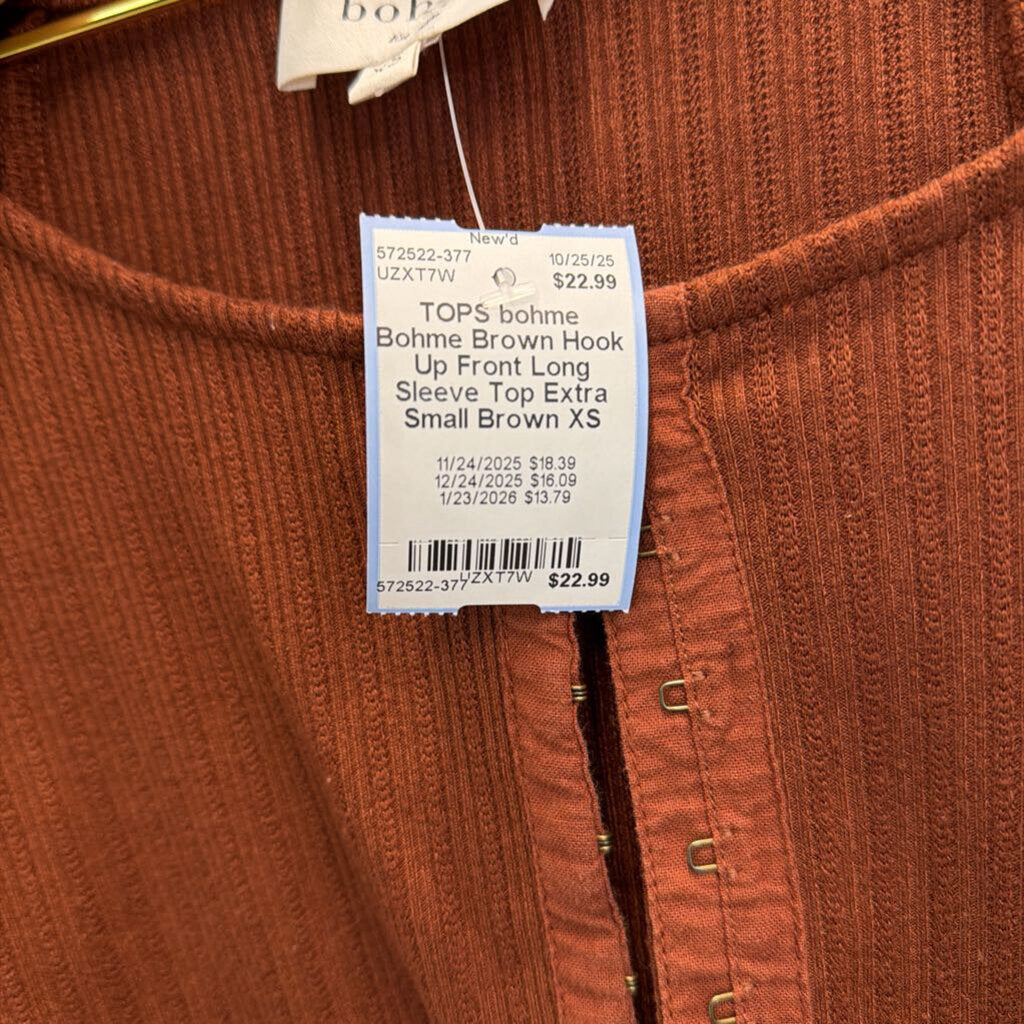 Bohme Brown Hook Up Front Long Sleeve Top Extra Small