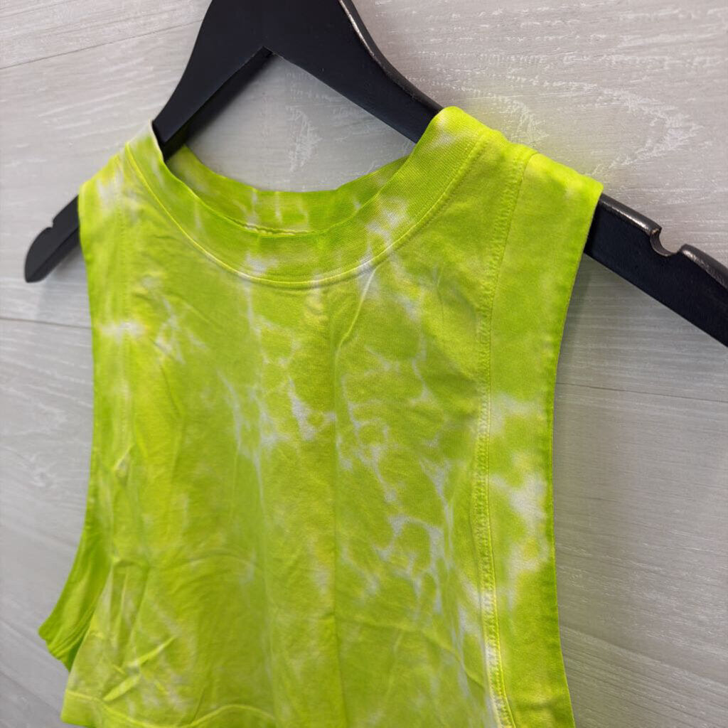 Lululemon Green/ White Tie Dye Wide Arm Hole Cropped Tank Medium