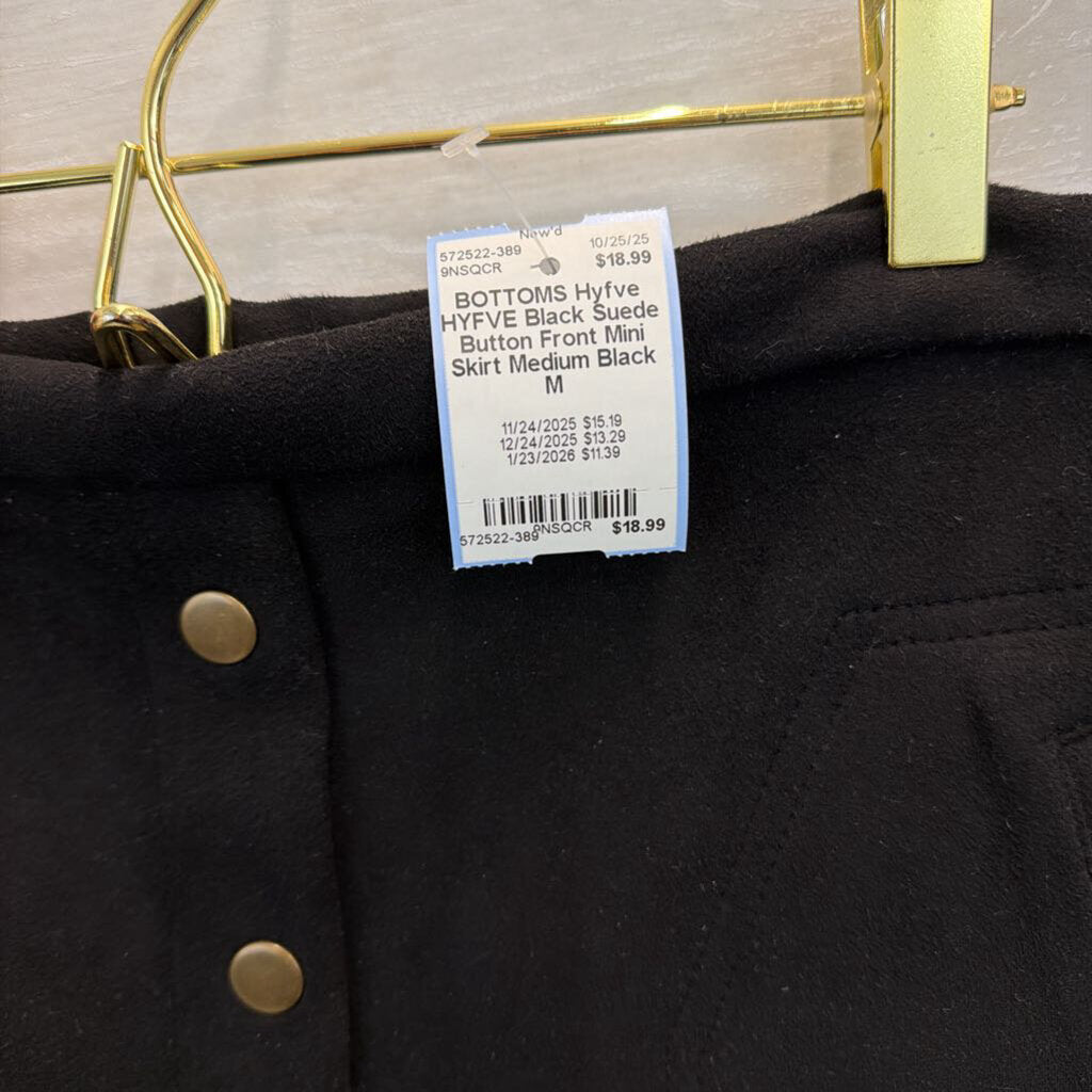 HYFVE Black Suede Button Front Mini Skirt Medium