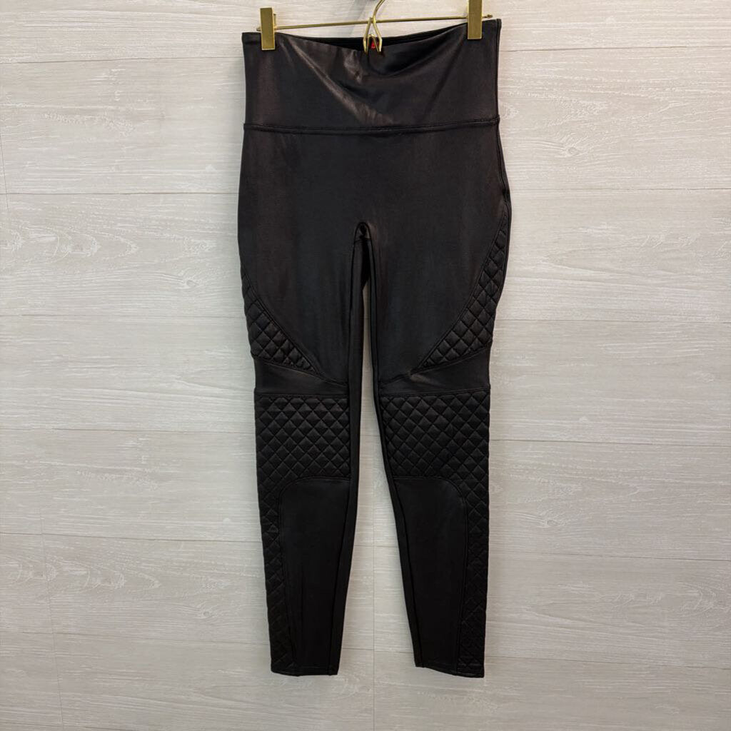 Spanx Black Faux Leather Quilted Side Leggings Medium