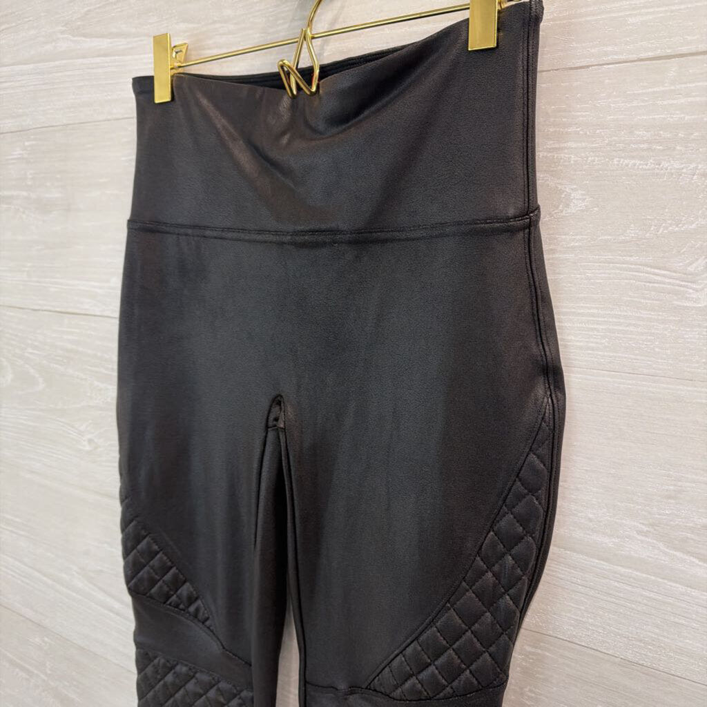 Spanx Black Faux Leather Quilted Side Leggings Medium
