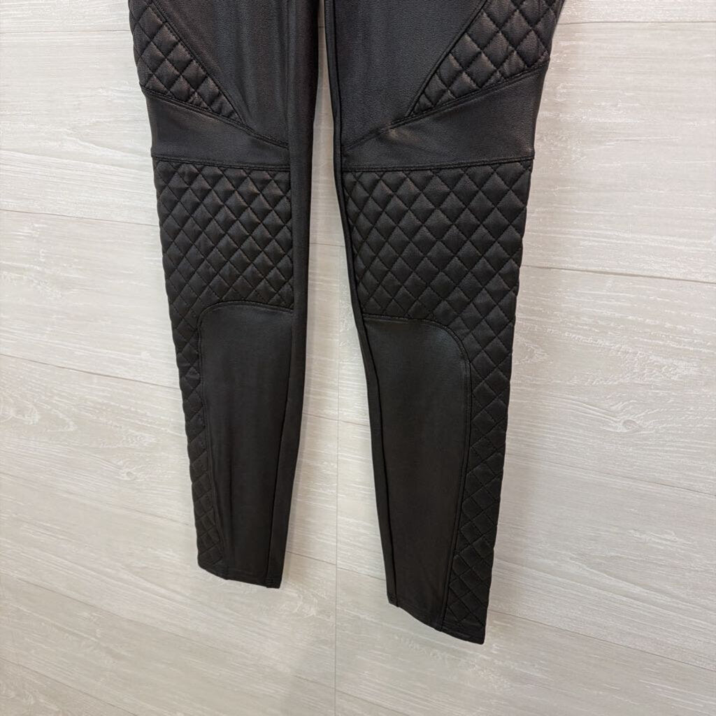 Spanx Black Faux Leather Quilted Side Leggings Medium