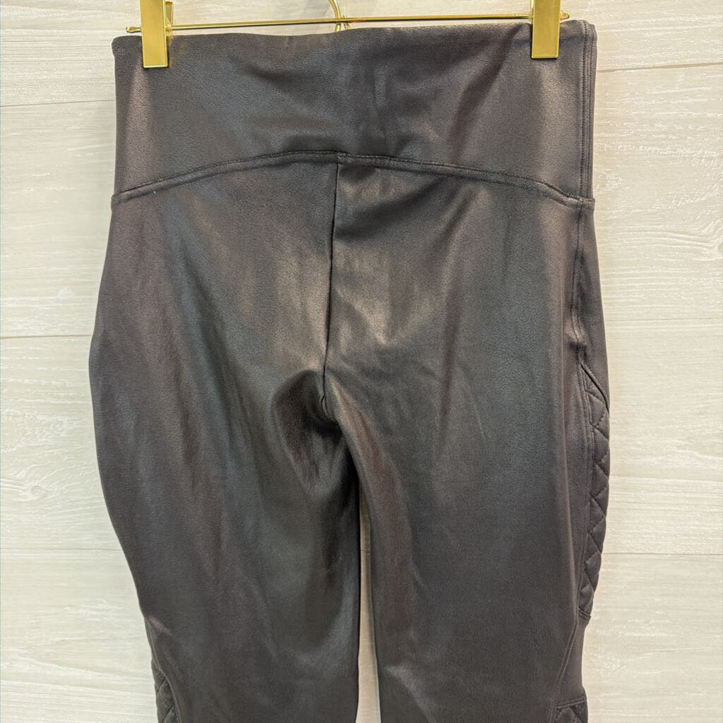 Spanx Black Faux Leather Quilted Side Leggings Medium