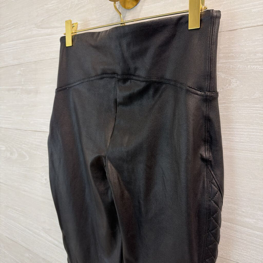 Spanx Black Faux Leather Quilted Side Leggings Medium
