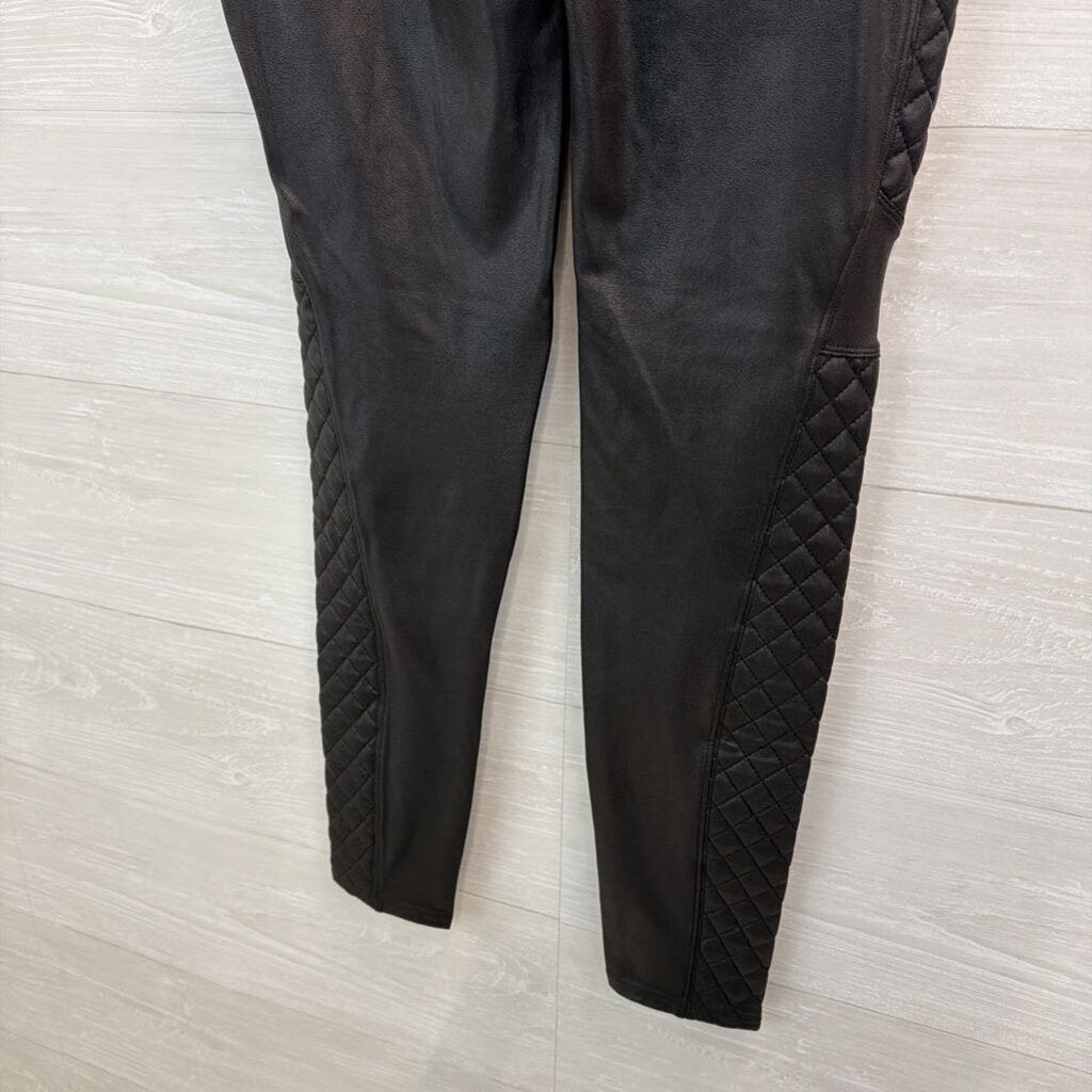 Spanx Black Faux Leather Quilted Side Leggings Medium