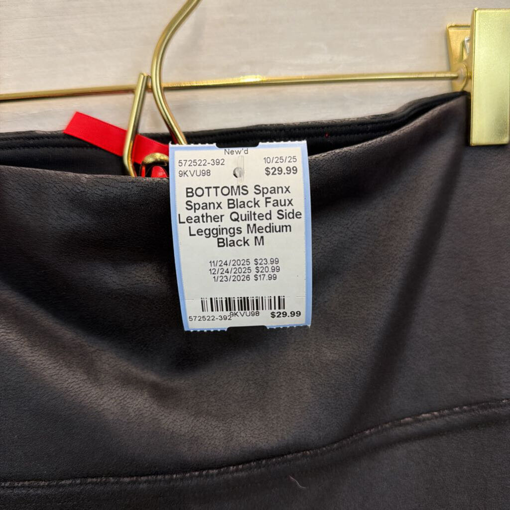 Spanx Black Faux Leather Quilted Side Leggings Medium