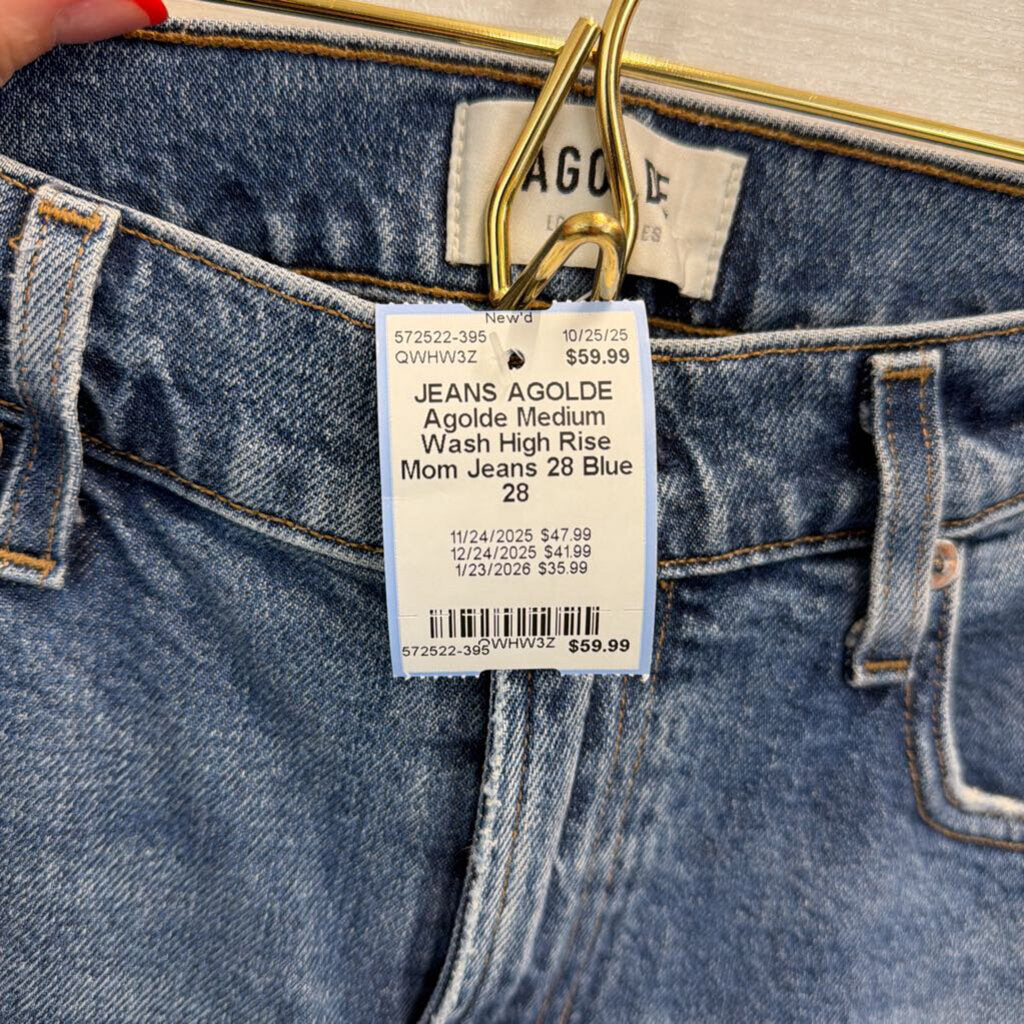 Agolde Medium Wash High Rise Mom Jeans 28