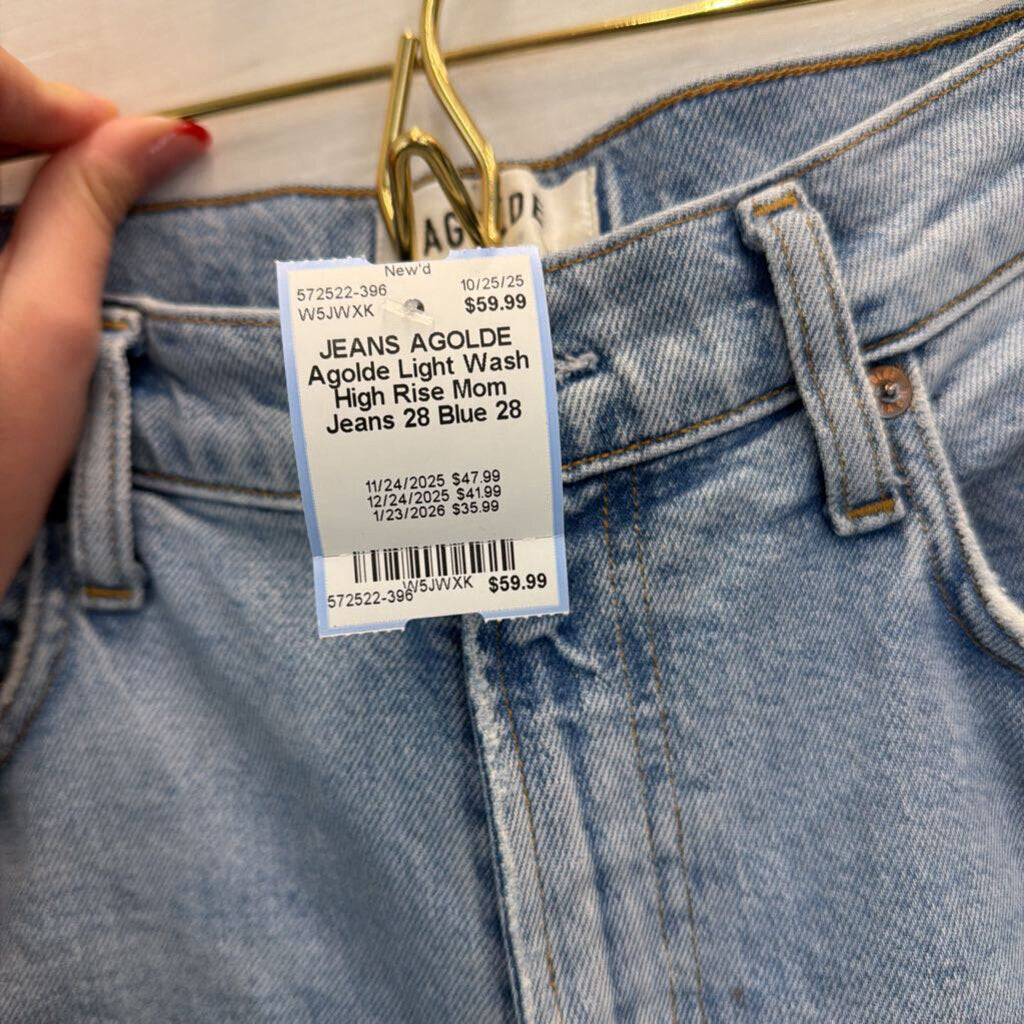 Agolde Light Wash High Rise Mom Jeans 28