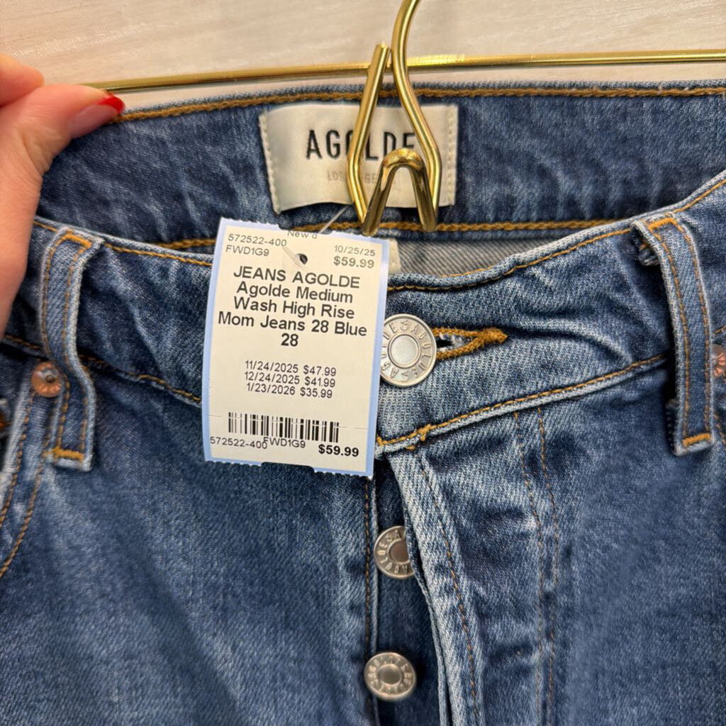 Agolde Medium Wash High Rise Mom Jeans 28