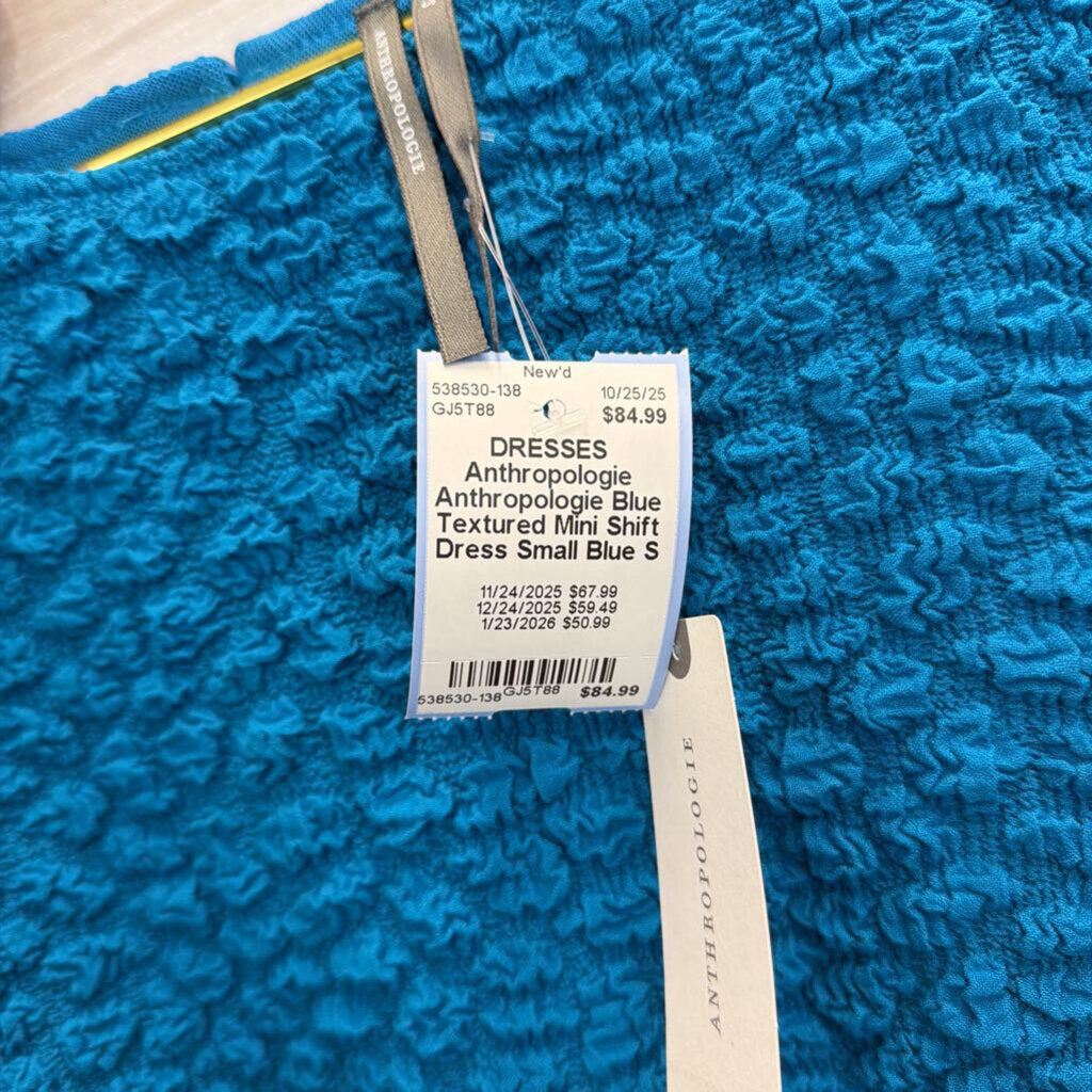 Anthropologie Blue Textured Mini Shift Dress Small