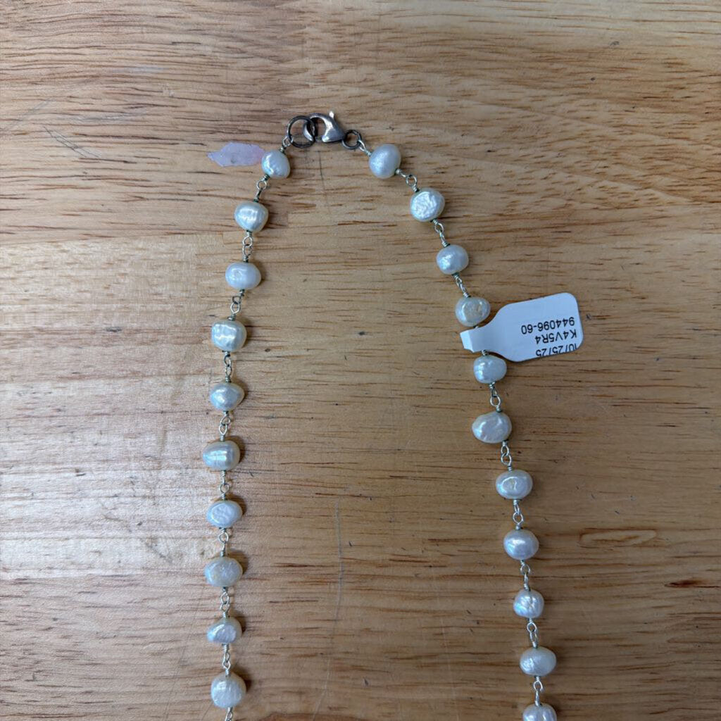 Silver/ Freshwater Pearl Tree Pendant Long Necklace