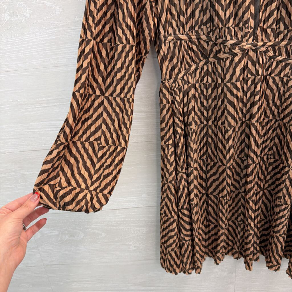Zara Brown Print Long Sleeve Dress Small