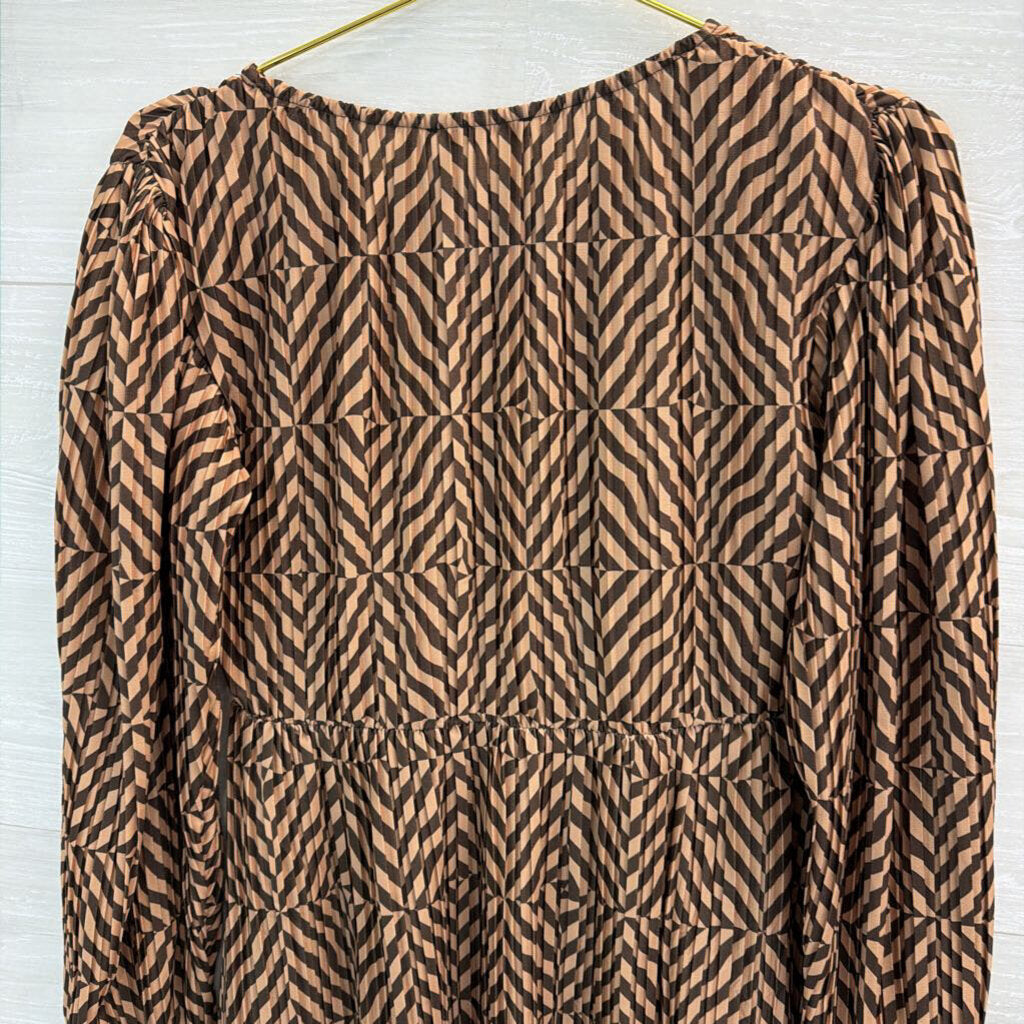 Zara Brown Print Long Sleeve Dress Small