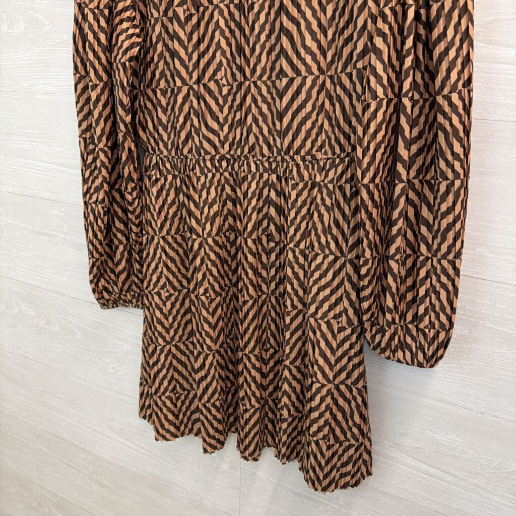 Zara Brown Print Long Sleeve Dress Small