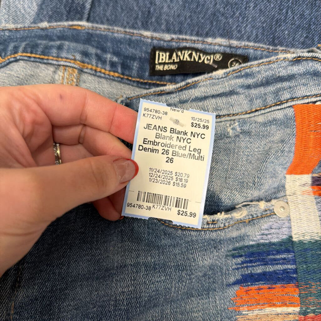 Blank NYC Embroidered Leg Denim 26