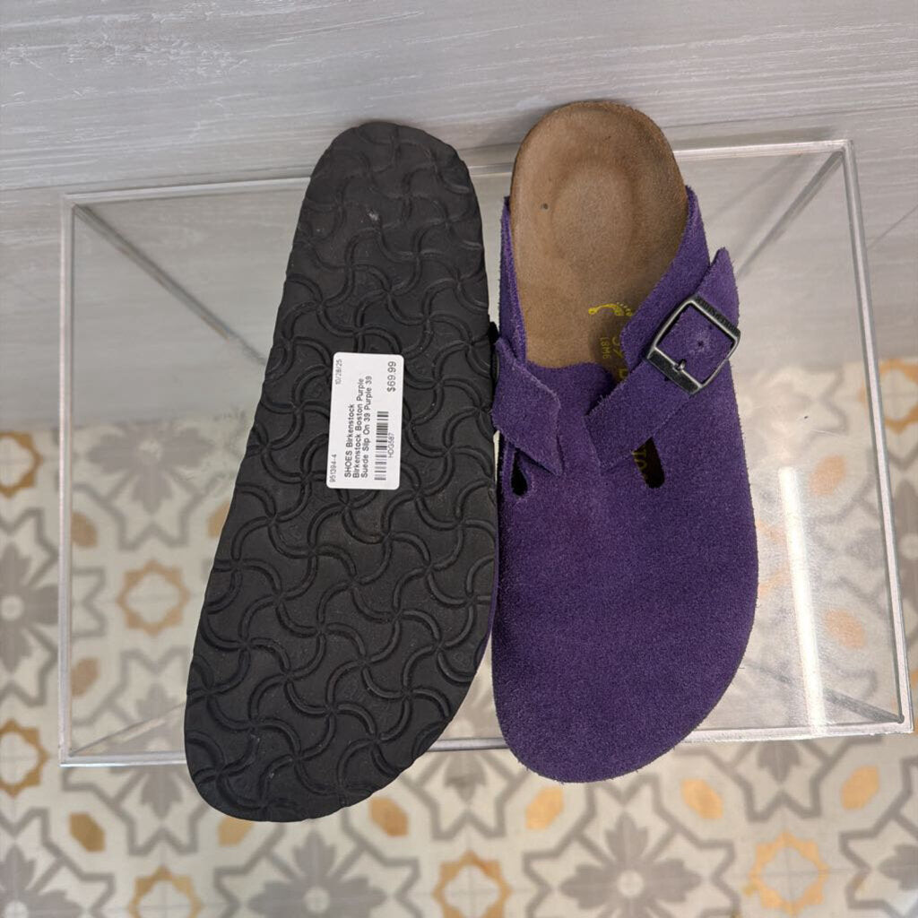 Birkenstock Boston Purple Suede Slip On 39