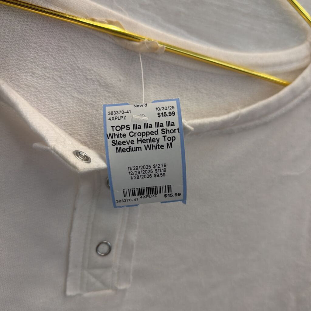 Illa Illa White Cropped Short Sleeve Henley Top Medium