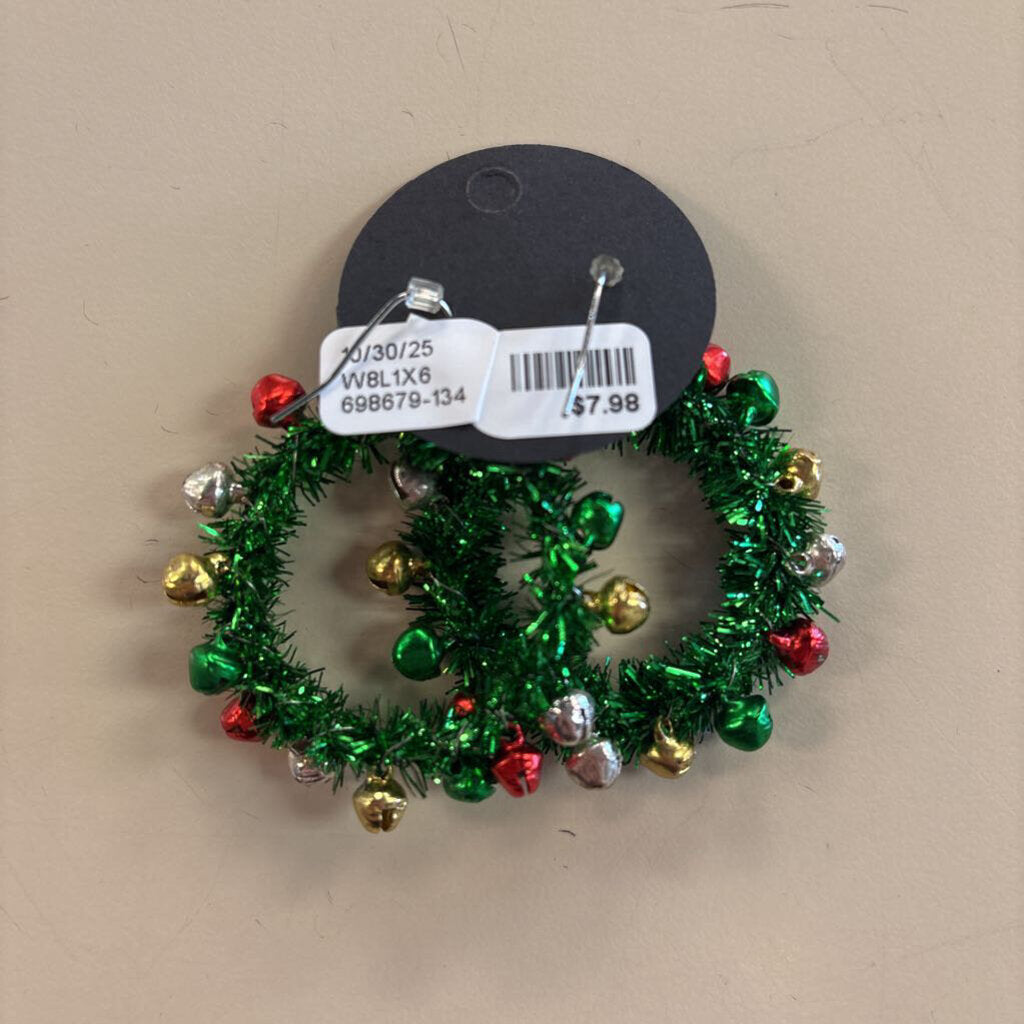 Christmas Wreath With Bells Earrings