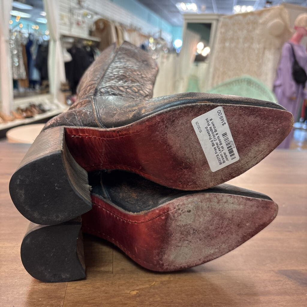 Freebird Brown Leather Crocodile Print Jasper Tall Boots 8