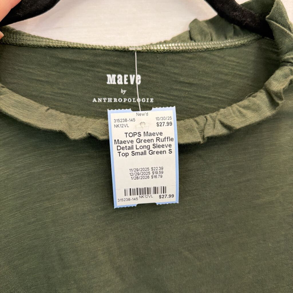 Maeve Green Ruffle Detail Long Sleeve Top Small
